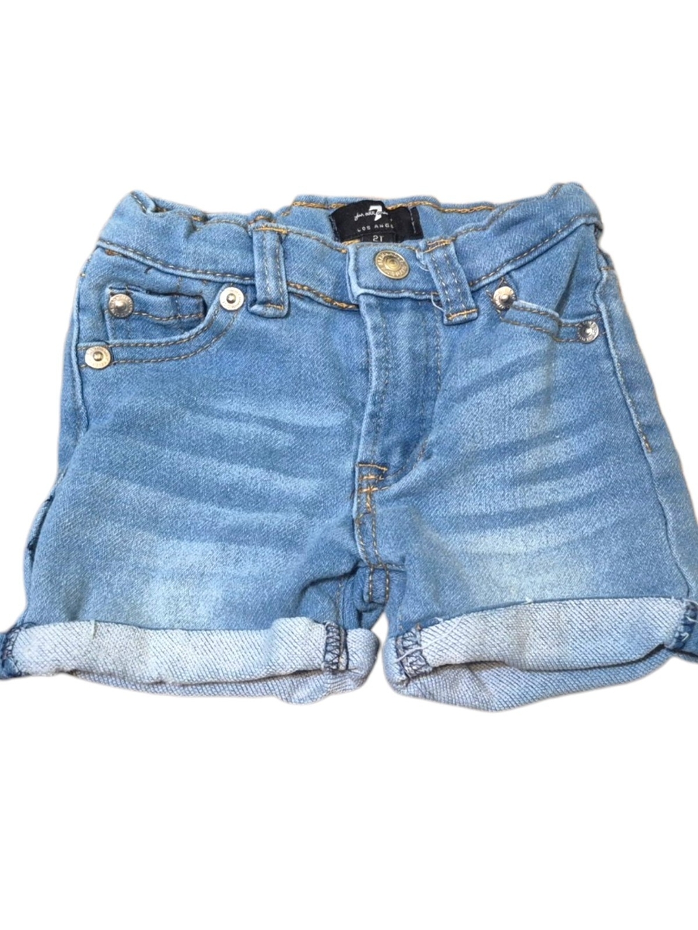 7 For All Mankind Light Blue Rolled-Cuff Denim Shorts